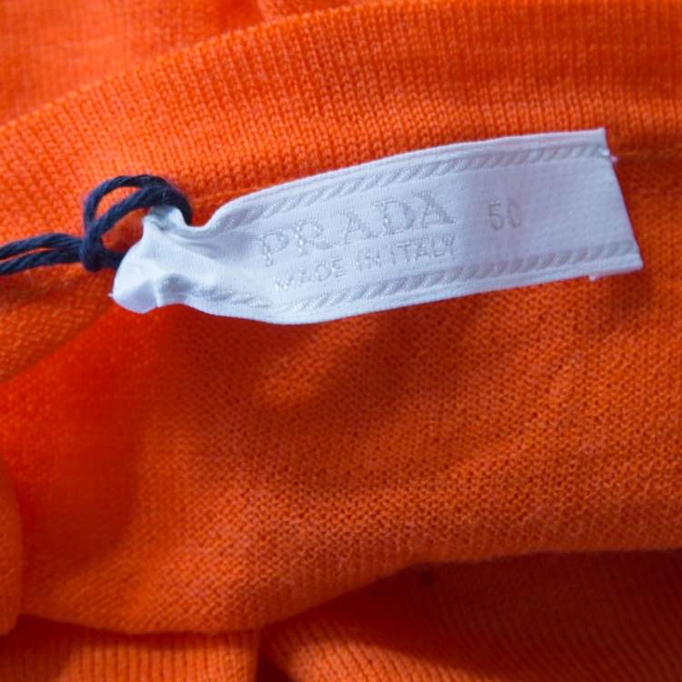 Pre Owned Prada Arancio Orange Rib Knit Crew Neck Sweater L