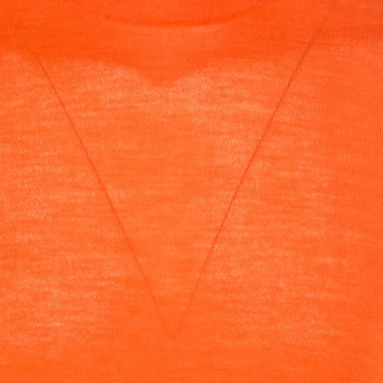 Pre Owned Prada Arancio Orange Rib Knit Crew Neck Sweater L