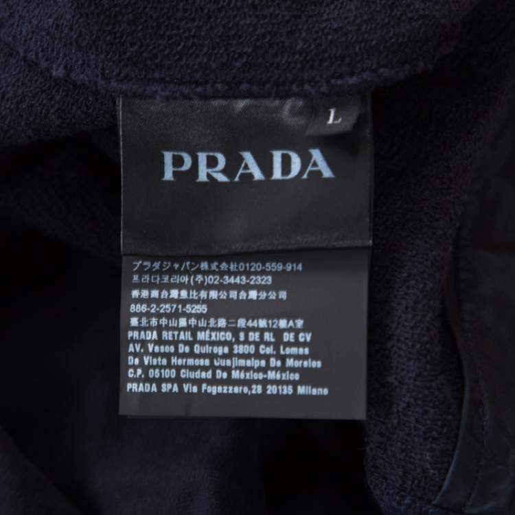 Pre Owned Prada Navy Blue Cotton Jersey Zip Front Felpa Blouson Hoodie L