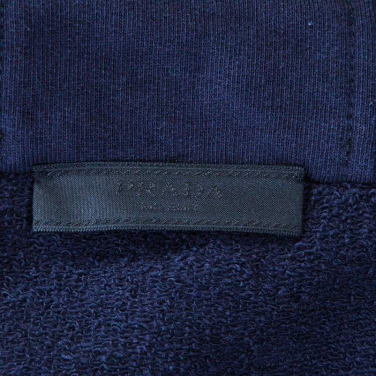 Pre Owned Prada Navy Blue Cotton Jersey Zip Front Felpa Blouson Hoodie L