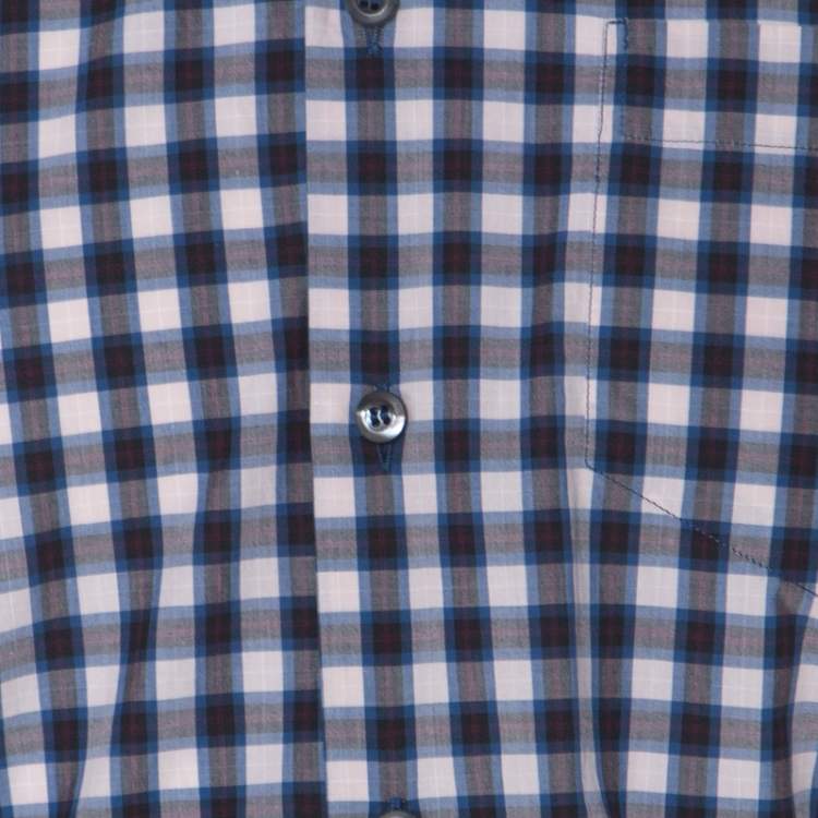 Pre Owned Prada Multicolor Check Cotton Short Sleeve Bowling Shirt L 