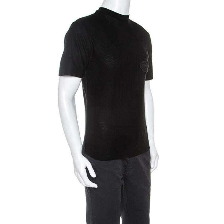 مملوكة مسبقًا Prada Black Cotton Back Print Detail T-Shirt L