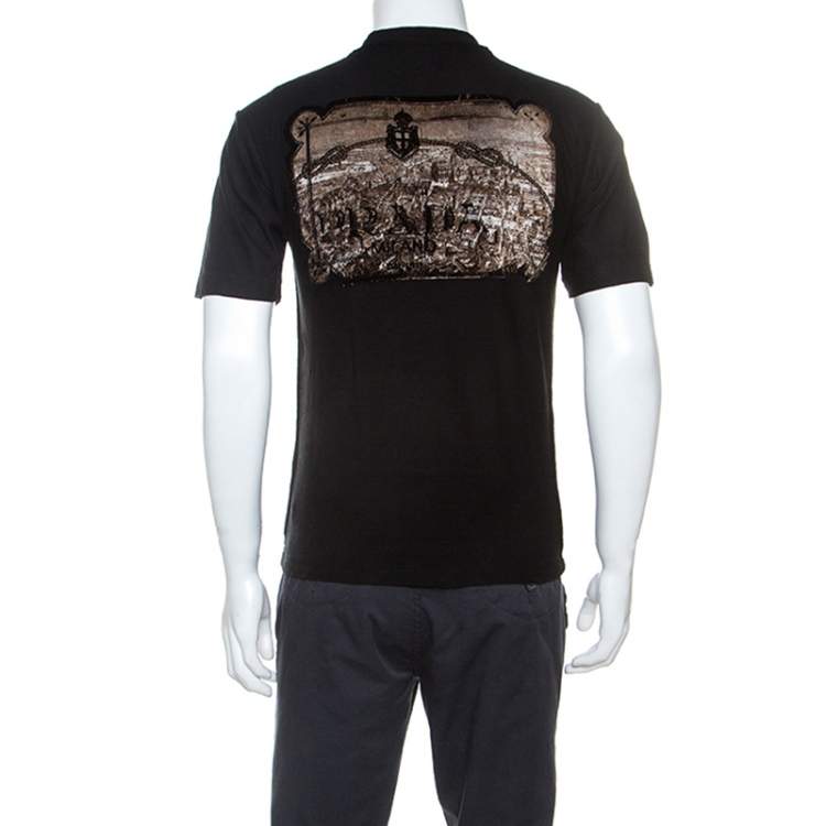 مملوكة مسبقًا Prada Black Cotton Back Print Detail T-Shirt L
