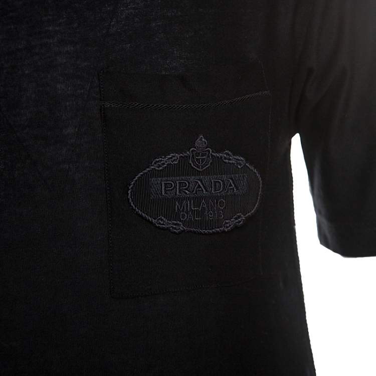 مملوكة مسبقًا Prada Black Cotton Back Print Detail T-Shirt L