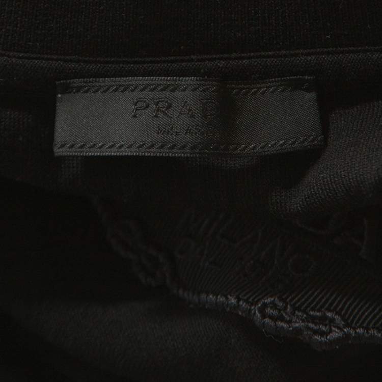 مملوكة مسبقًا Prada Black Cotton Back Print Detail T-Shirt L