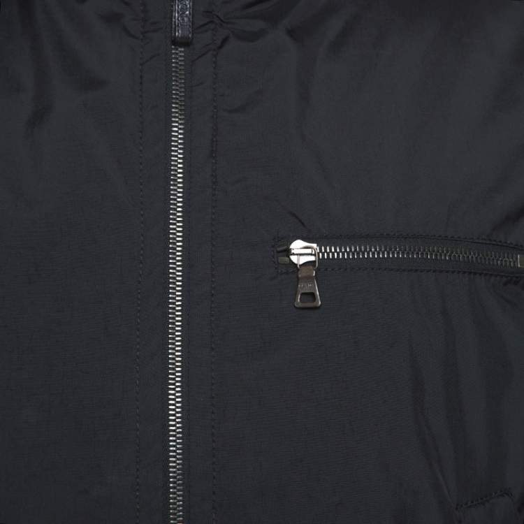 مملوكة مسبقًا Prada Black Sheep Skin Detail Zip Front Jacket L 