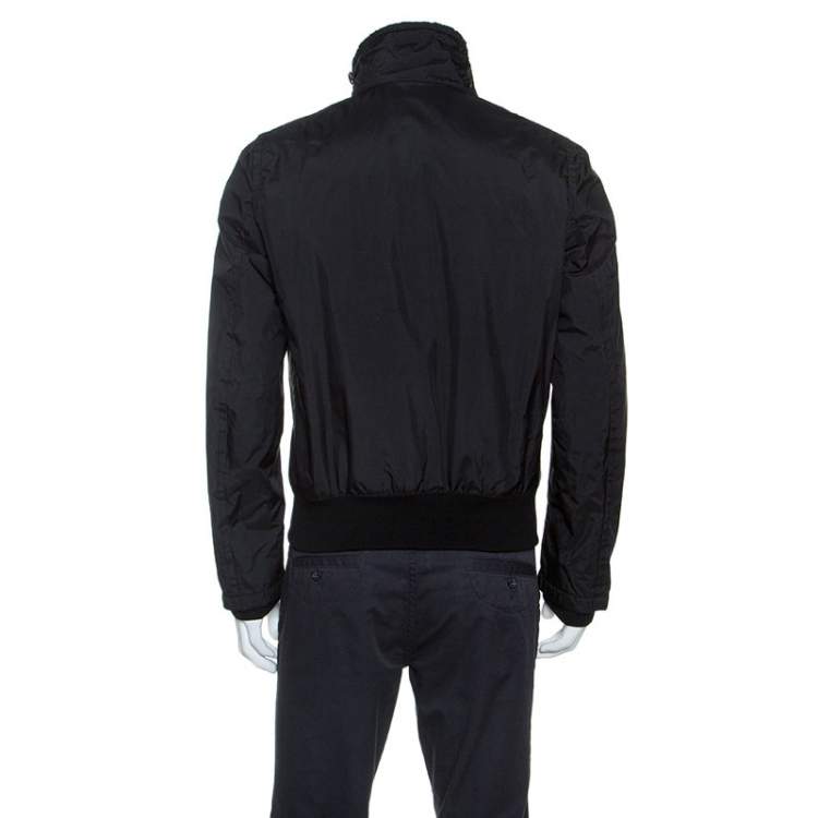 مملوكة مسبقًا Prada Black Sheep Skin Detail Zip Front Jacket L 