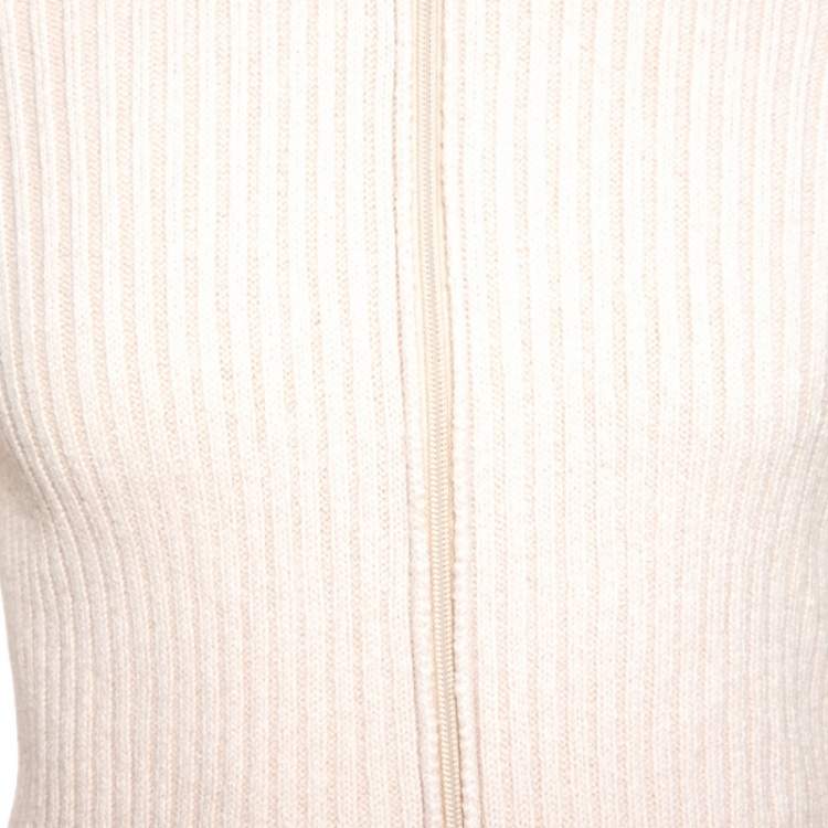 Pre Owned Prada Cream Rib Knit Zip Front Sweater M