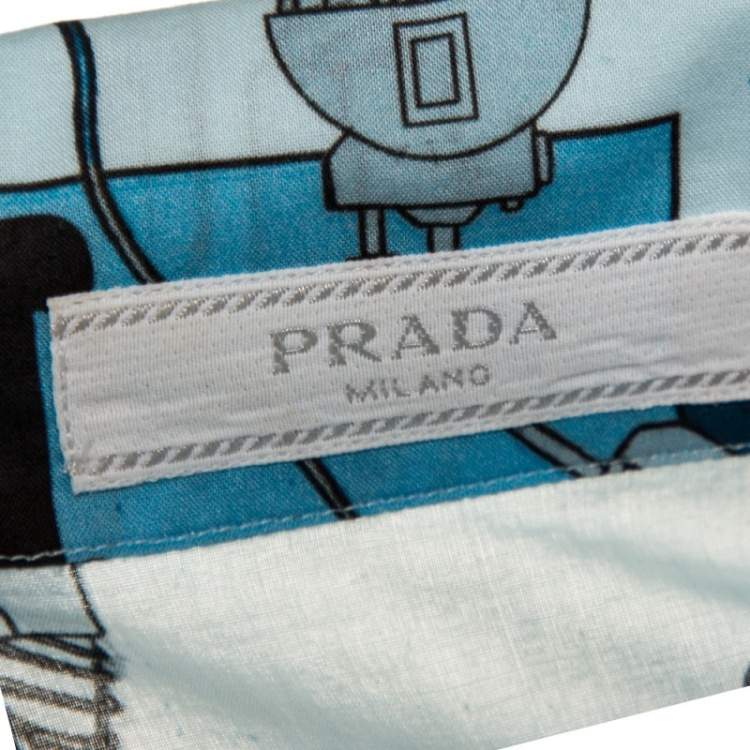 Pre Owned Prada Blue Cotton Robot Print Short Sleeve Shirt XL