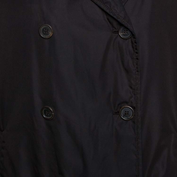 Pre Owned Prada Dark Brown Nylon Double Breasted Coat L