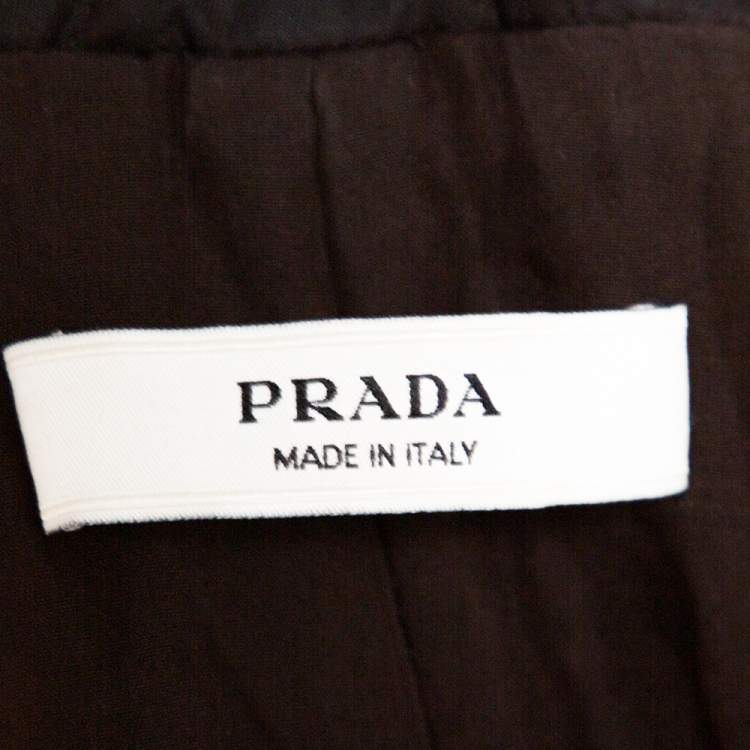Pre Owned Prada Dark Brown Nylon Double Breasted Coat L