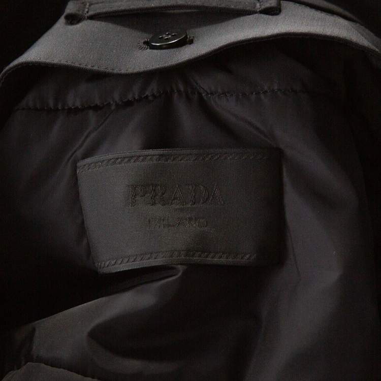 Pre Owned Prada Black Coated Nylon Button Front Coat L