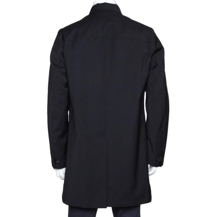 Pre Owned Prada Black Coated Nylon Button Front Coat L