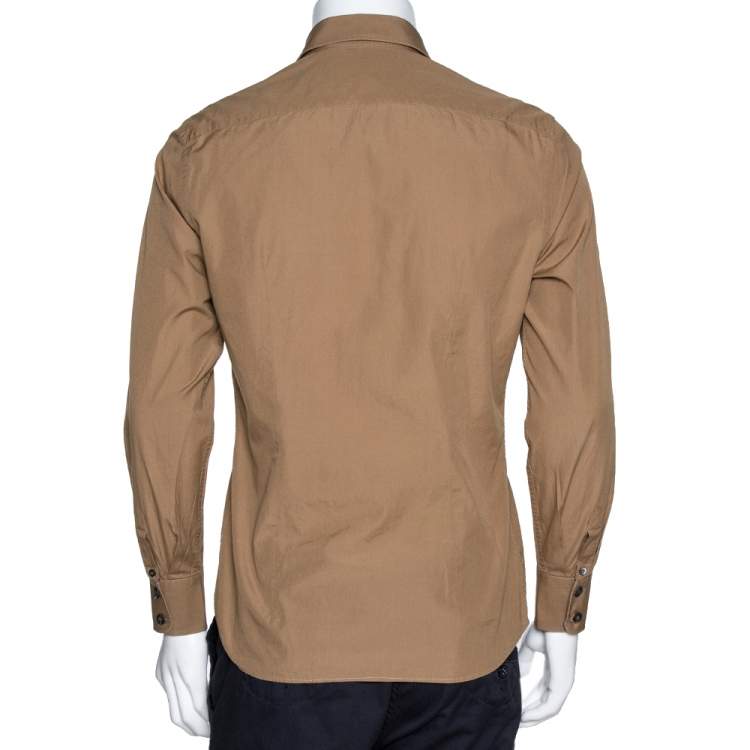 Pre Owned Prada Khaki Cotton Poplin Safari Style Full Sleeve Shirt M