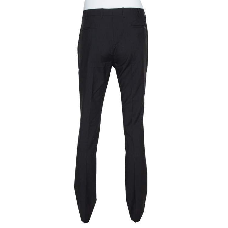 Pre Owned Prada Black Pinstriped Mohair & Silk Tailored Trousers L