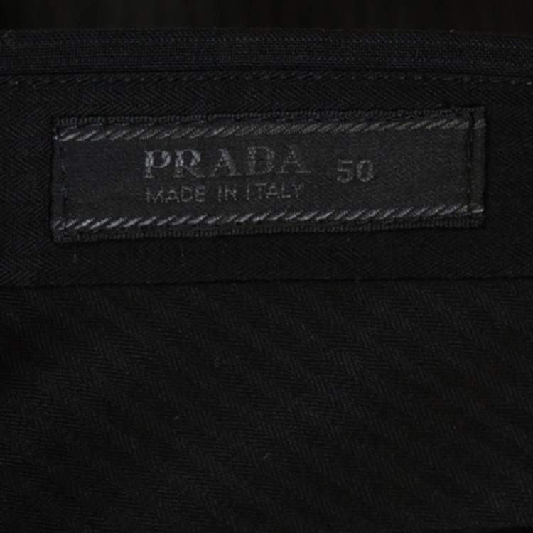 Pre Owned Prada Black Pinstriped Mohair & Silk Tailored Trousers L
