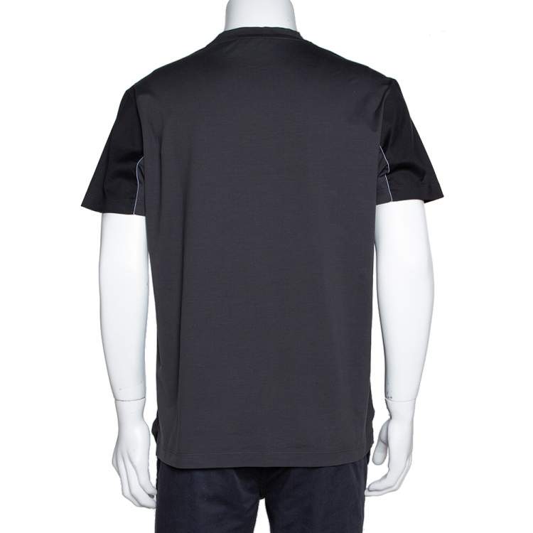 Pre Owned Prada Charcoal Grey Stretch Cotton Paneled Crew Neck T-Shirt XXL