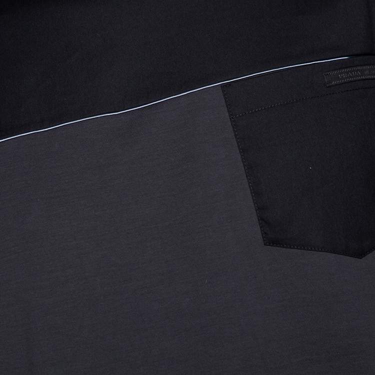 Pre Owned Prada Charcoal Grey Stretch Cotton Paneled Crew Neck T-Shirt XXL