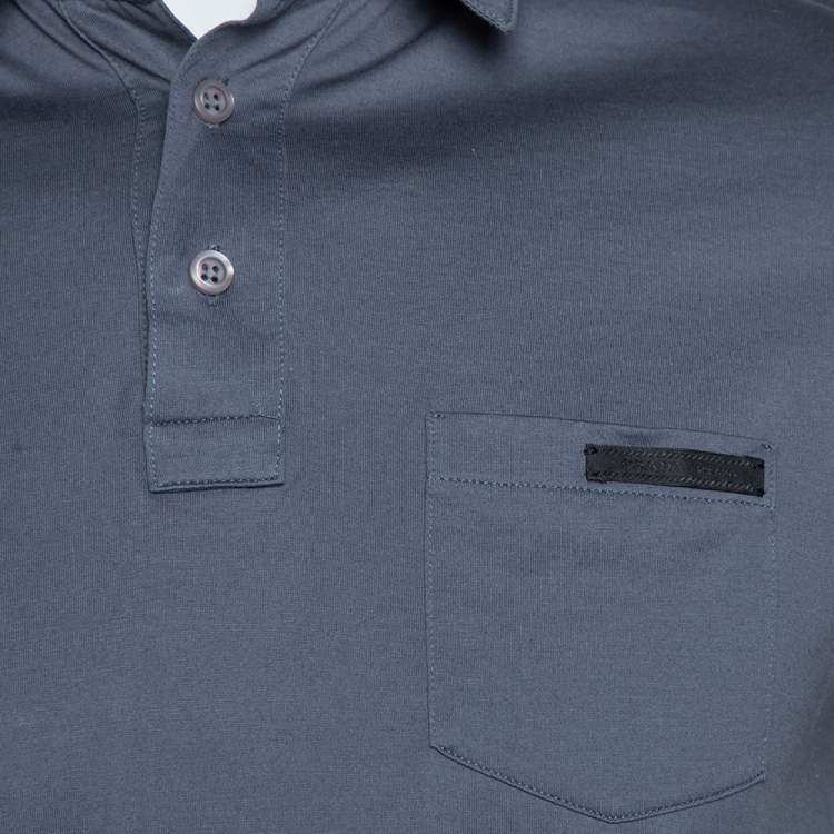 Pre Owned Prada Slate Grey Cotton Pocket Detail Polo T Shirt M
