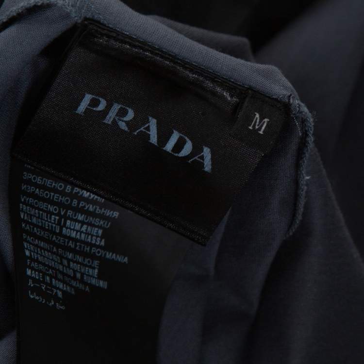 Pre Owned Prada Slate Grey Cotton Pocket Detail Polo T Shirt M