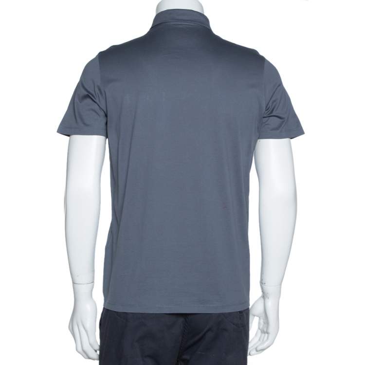 Pre Owned Prada Slate Grey Cotton Pocket Detail Polo T Shirt M