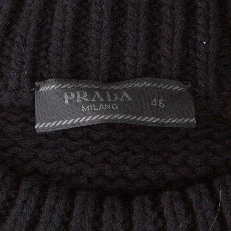 Pre Owned Prada Black Cashmere & Wool Knit Logo Embroidered Jumper S