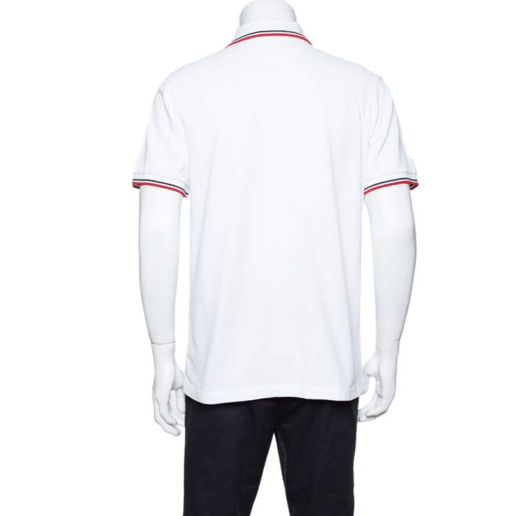 Pre Owned Prada White Cotton Pique Stripe Detail Polo T-Shirt XXL