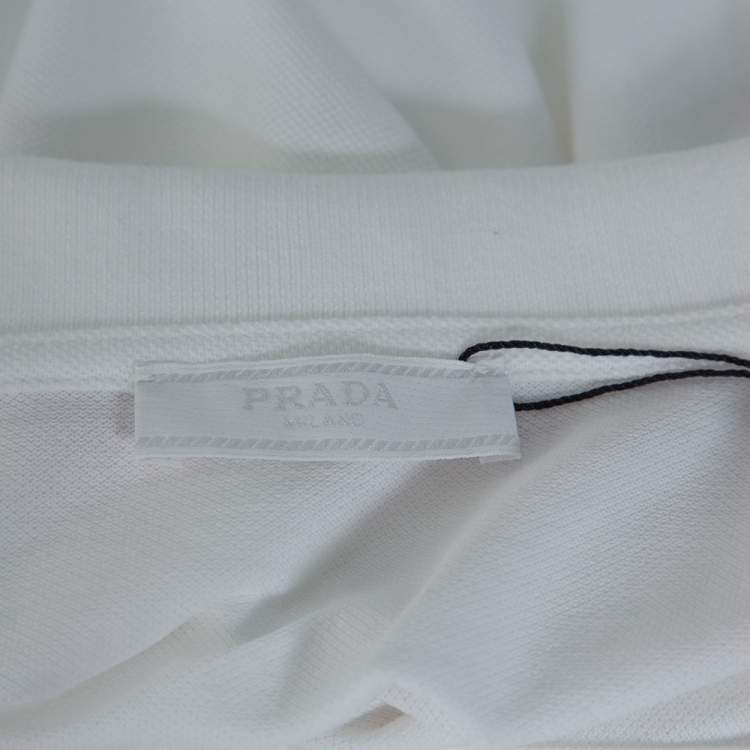 Pre Owned Prada White Cotton Pique Stripe Detail Polo T-Shirt XXL