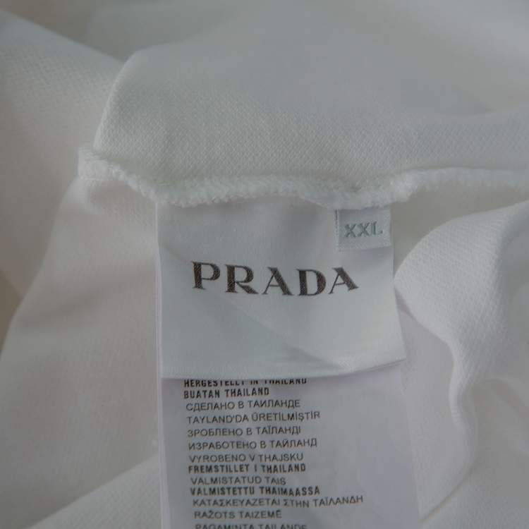 Pre Owned Prada White Cotton Pique Stripe Detail Polo T-Shirt XXL