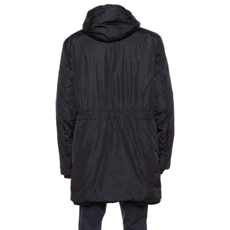 Pre Owned Prada Black Zip Front Hooded Puffer Coat XL