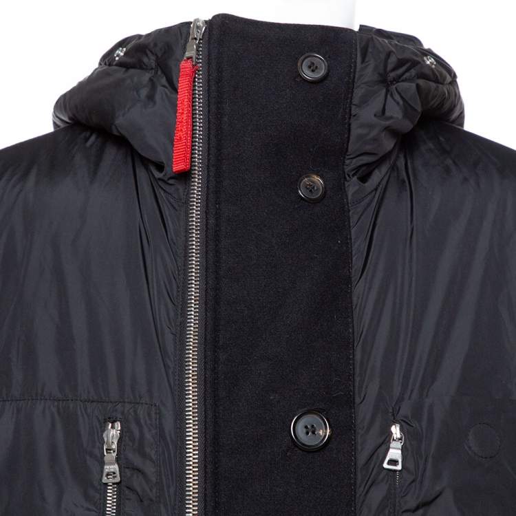 Pre Owned Prada Black Zip Front Hooded Puffer Coat XL