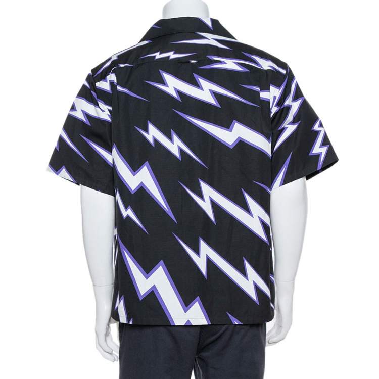 Pre Owned Prada Black Frankenstein Hand Print Cotton Oversized Shirt L