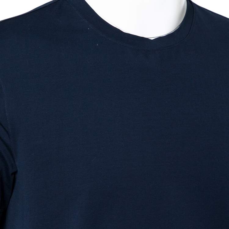 Pre Owned Prada Navy Blue Stretch Cotton Crew Neck T-Shirt XL