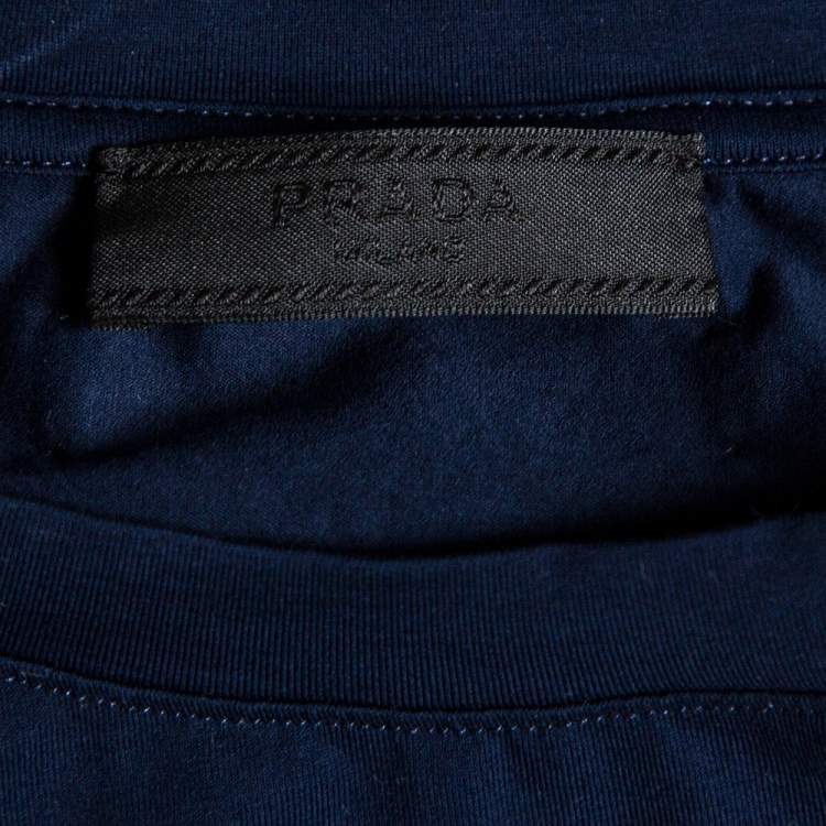 Pre Owned Prada Navy Blue Stretch Cotton Crew Neck T-Shirt XL