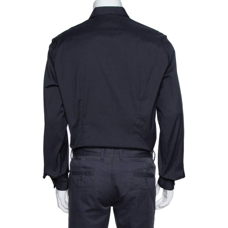 Pre Owned Prada Black Stretch Cotton Long Sleeve Shirt XXL