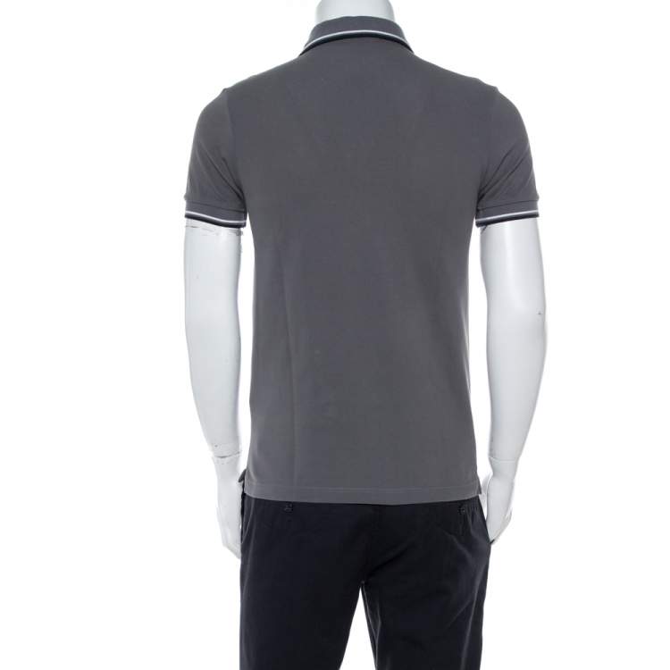 Pre Owned Prada Grey Cotton Pique Stripe Detail Polo T-Shirt S