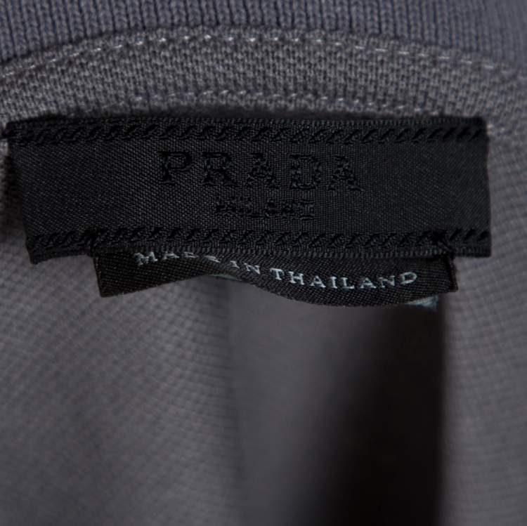 Pre Owned Prada Grey Cotton Pique Stripe Detail Polo T-Shirt S