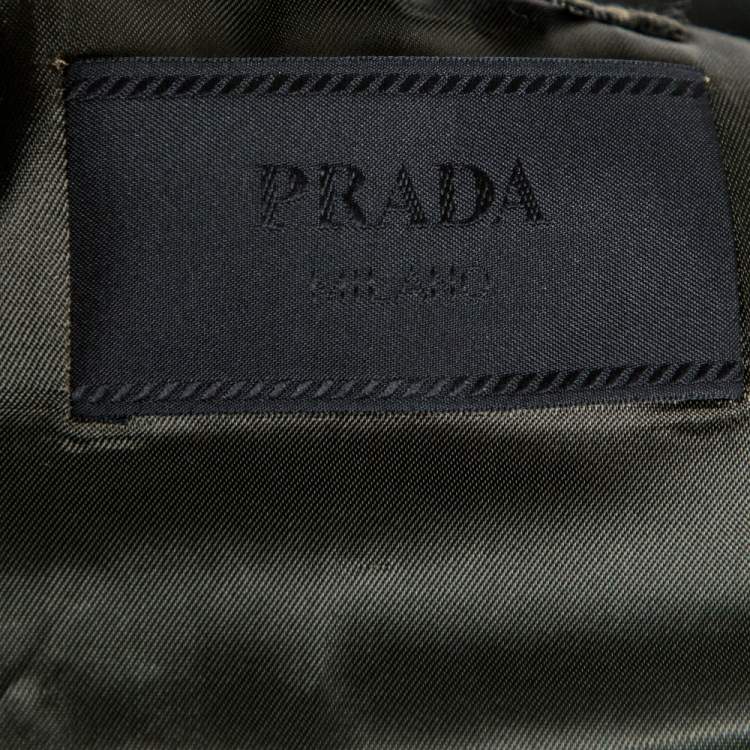 Pre Owned Prada Green Synthetic Zipper Front Bomber Jacket L