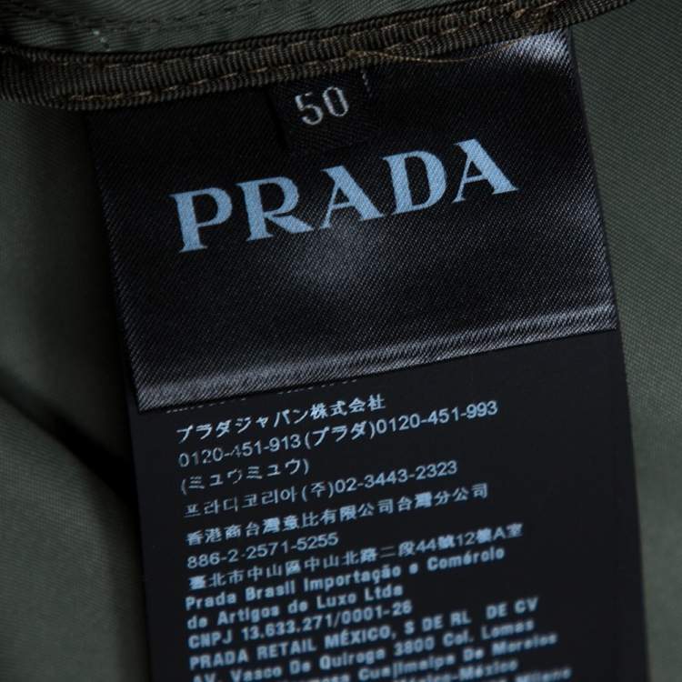 Pre Owned Prada Green Synthetic Zipper Front Bomber Jacket L