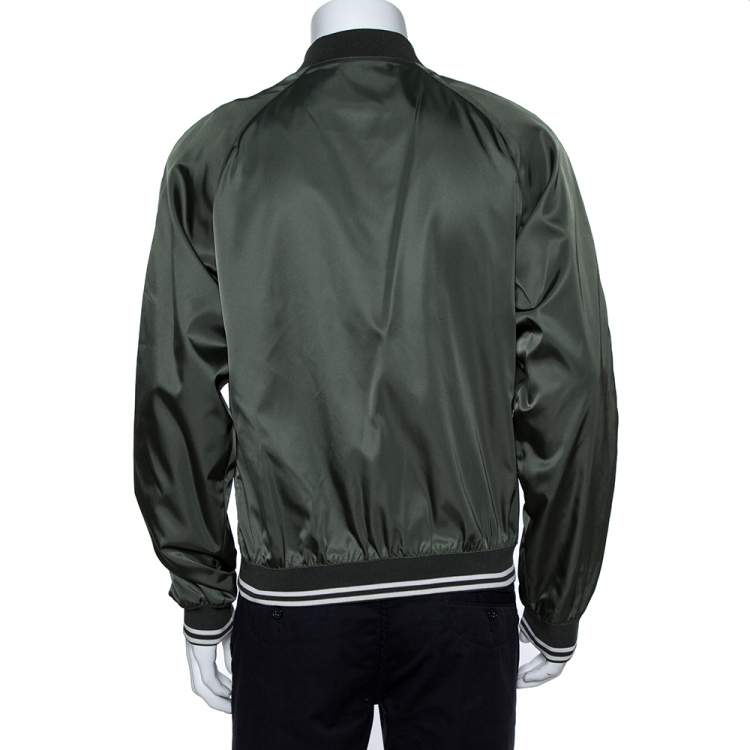 Pre Owned Prada Green Synthetic Zipper Front Bomber Jacket L