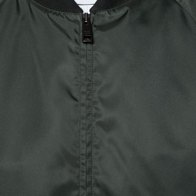 Pre Owned Prada Green Synthetic Zipper Front Bomber Jacket L