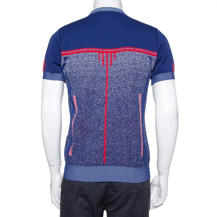Pre Owned Prada Navy Blue & Red Knit Technical Mouline Sweater L