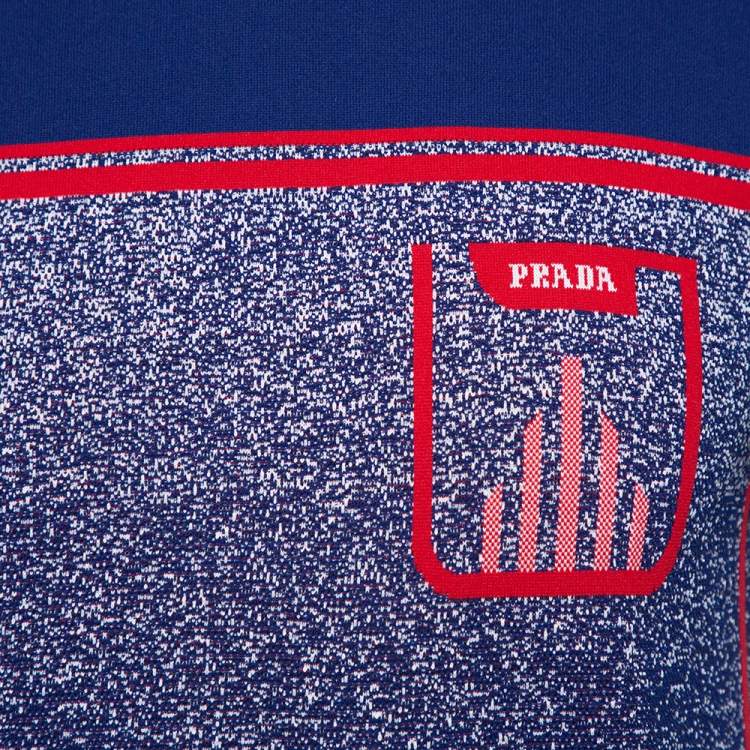 Pre Owned Prada Navy Blue & Red Knit Technical Mouline Sweater L