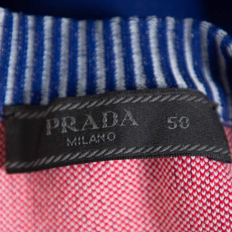 Pre Owned Prada Navy Blue & Red Knit Technical Mouline Sweater L