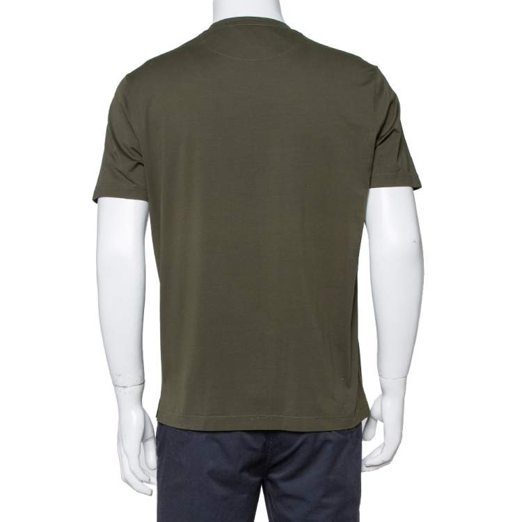 Pre Owned Prada Olive Green Cotton Pocket Detail Crewneck T-Shirt M