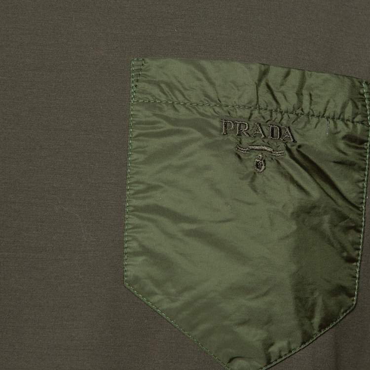 Pre Owned Prada Olive Green Cotton Pocket Detail Crewneck T-Shirt M