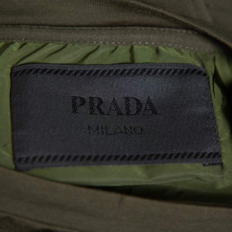 Pre Owned Prada Olive Green Cotton Pocket Detail Crewneck T-Shirt M