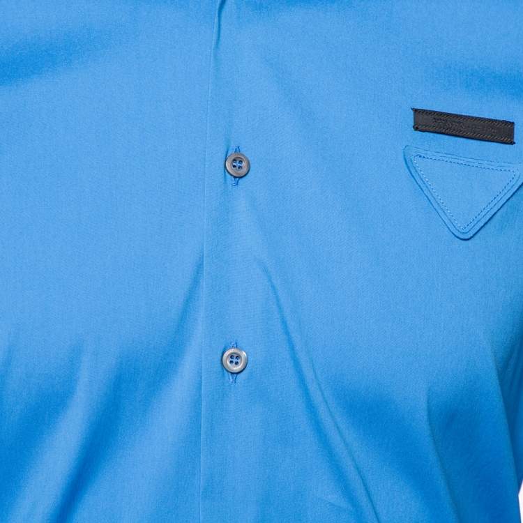 Pre Owned Prada Blue Stretch Cotton Button Front Shirt S