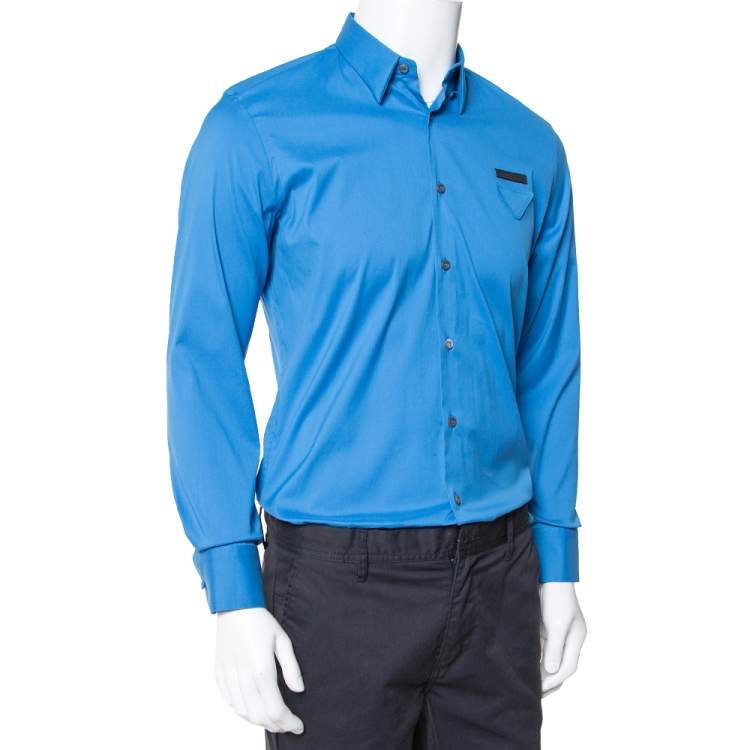 Pre Owned Prada Blue Stretch Cotton Button Front Shirt S
