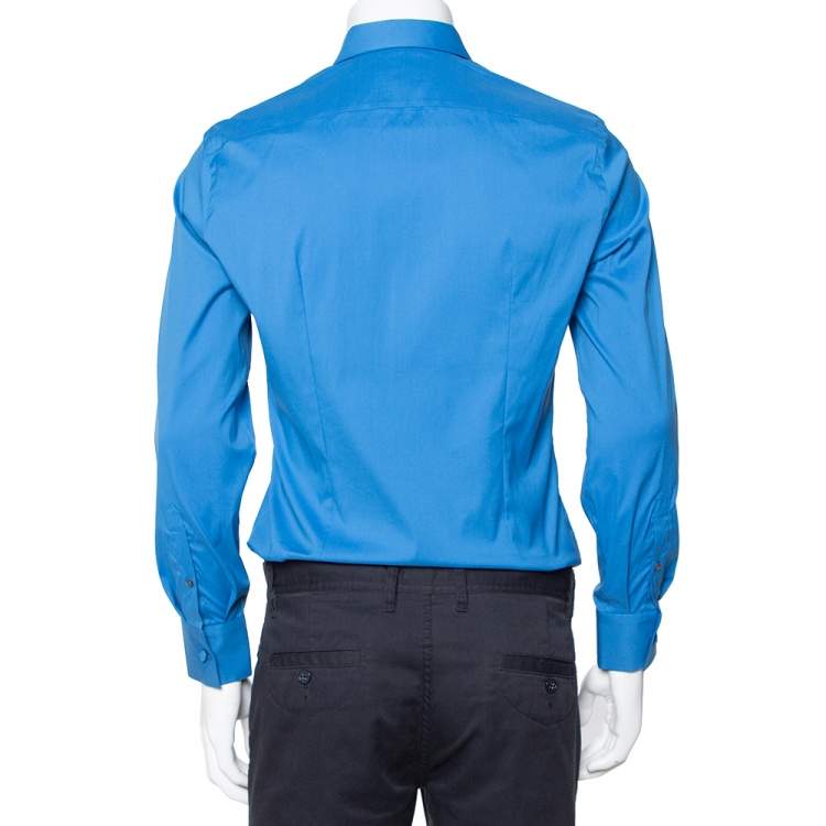 Pre Owned Prada Blue Stretch Cotton Button Front Shirt S